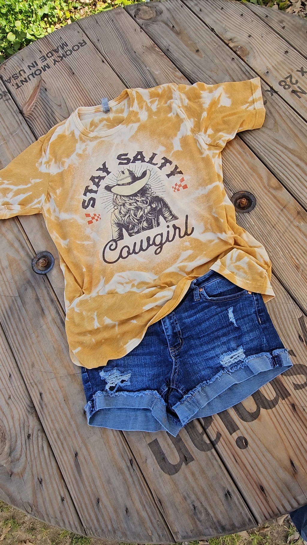 STAY SALTY COWGIRL BLEACHED TEE
