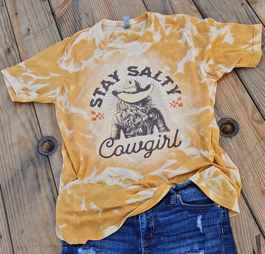 STAY SALTY COWGIRL BLEACHED TEE